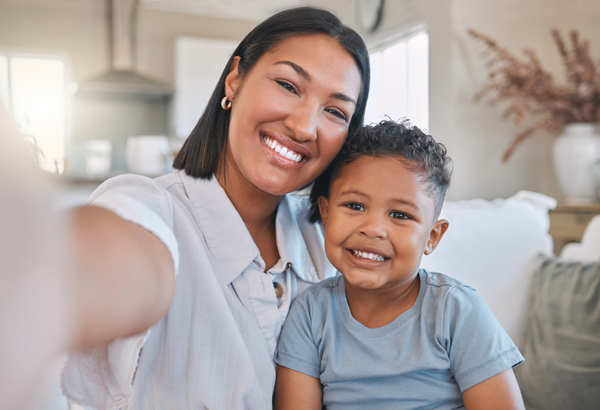 Happy mom and son